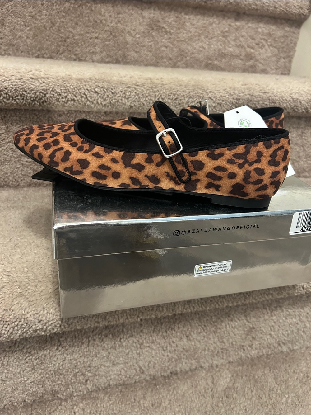 Leopard Print Mary Jane Flats - Brown/Black